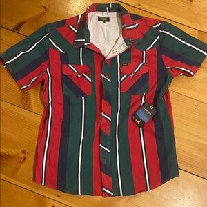Seager Red and Green Striped Casual Shirt